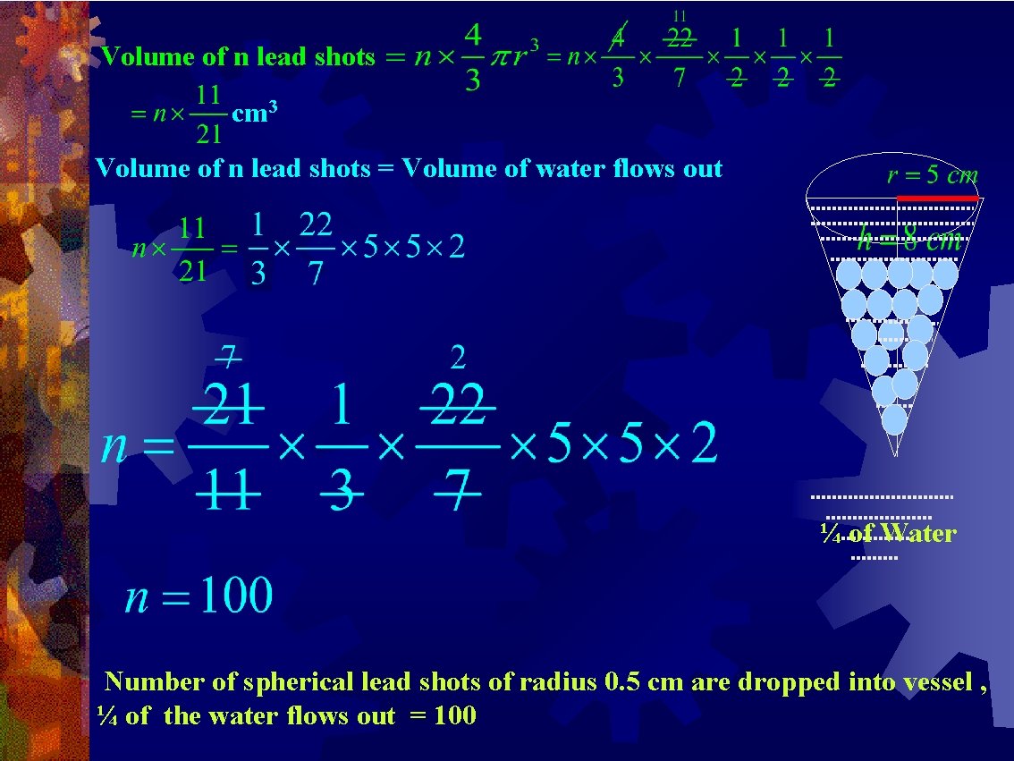 Volume of n lead shots cm 3 Volume of n lead shots = Volume Volume of n lead shots cm 3 Volume of n lead shots = Volume