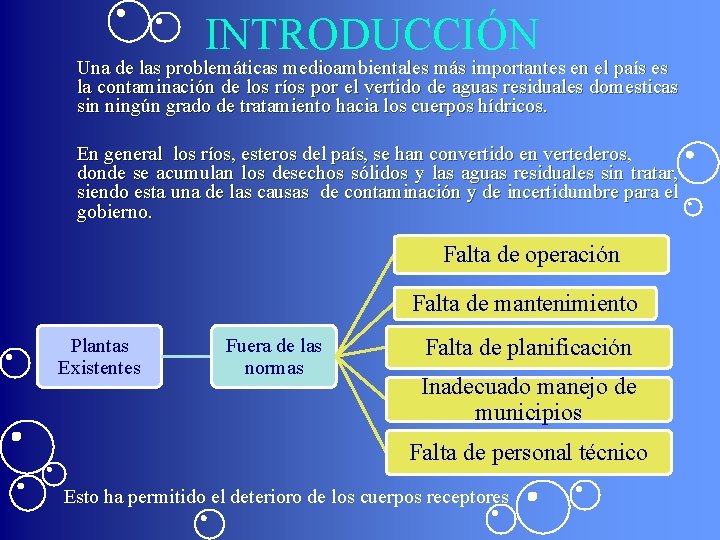INTRODUCCIÓN Una de las problemáticas medioambientales más importantes en el país es la contaminación