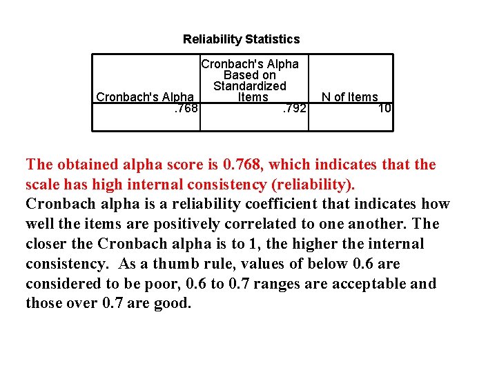 Reliability Statistics Cronbach's Alpha Based on Standardized Cronbach's Alpha Items. 768. 792 N of