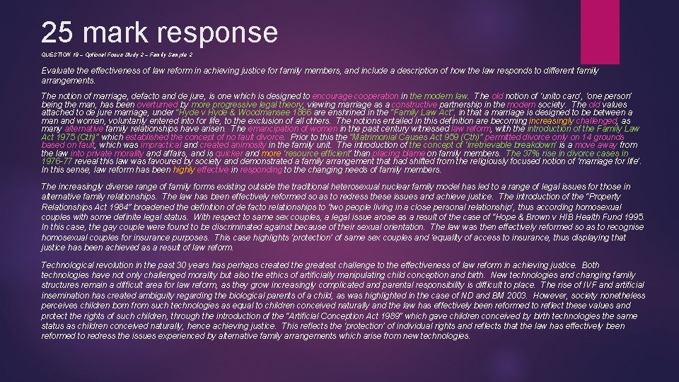 25 mark response QUESTION 19 – Optional Focus Study 2 – Family Sample 2