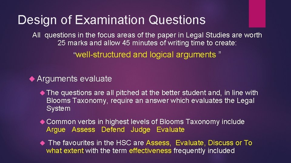 Design of Examination Questions All questions in the focus areas of the paper in