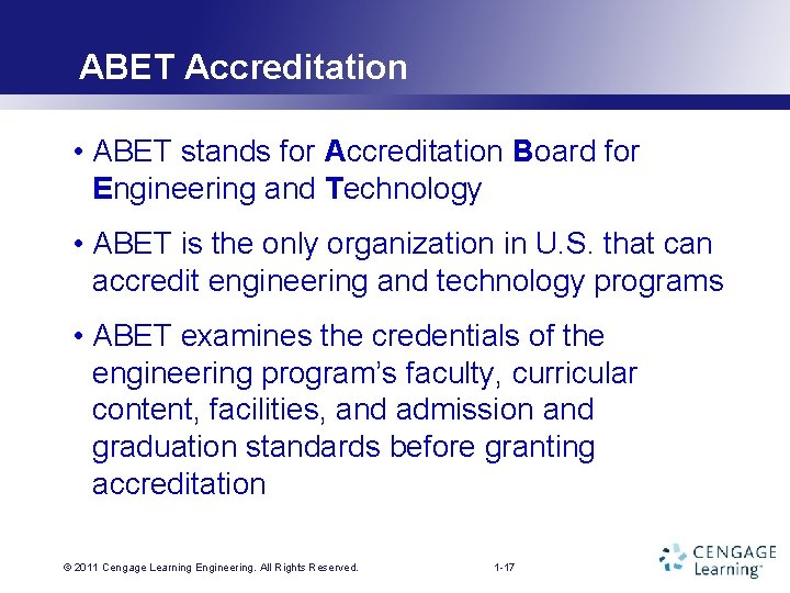 ABET Accreditation • ABET stands for Accreditation Board for Engineering and Technology • ABET