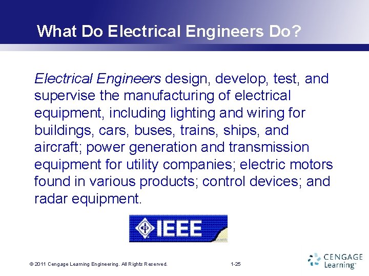 What Do Electrical Engineers Do? Electrical Engineers design, develop, test, and supervise the manufacturing