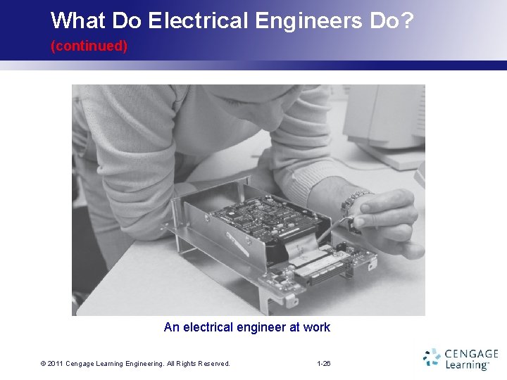 What Do Electrical Engineers Do? (continued) An electrical engineer at work © 2011 Cengage