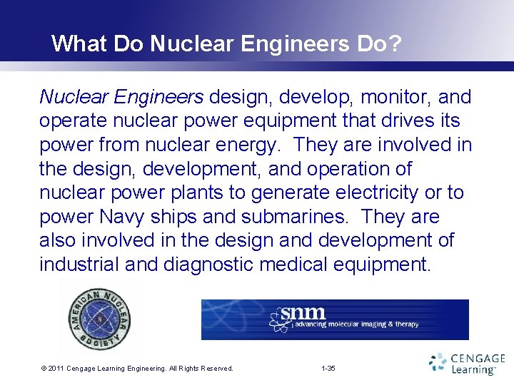 What Do Nuclear Engineers Do? Nuclear Engineers design, develop, monitor, and operate nuclear power