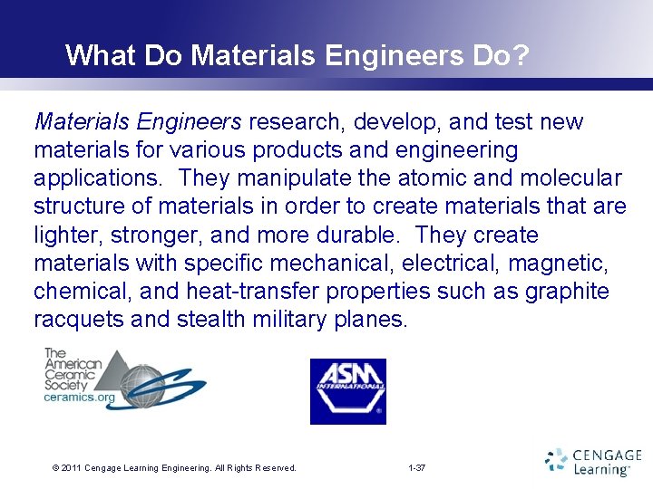 What Do Materials Engineers Do? Materials Engineers research, develop, and test new materials for