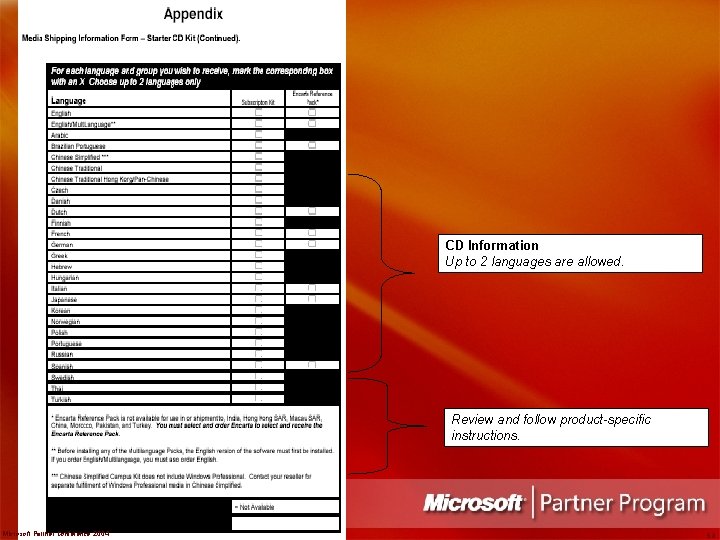 CD Information Up to 2 languages are allowed. Review and follow product-specific instructions. Microsoft