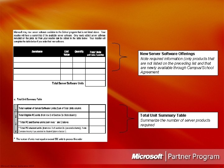 New Server Software Offerings Note required information (only products that are not listed on