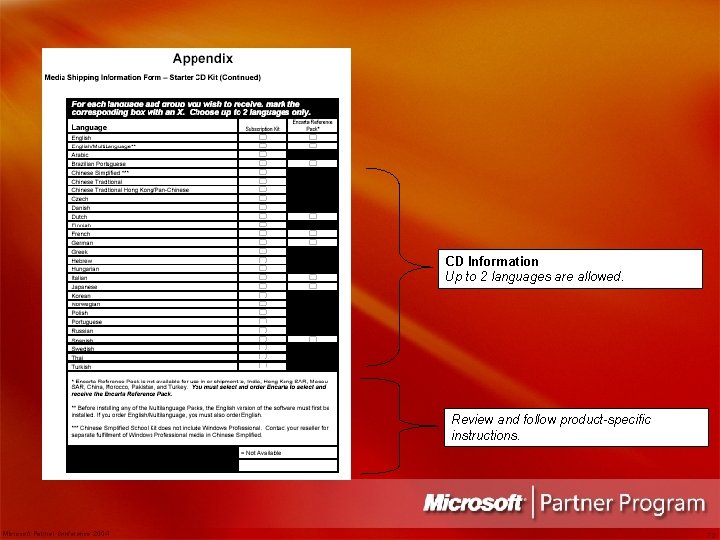 CD Information Up to 2 languages are allowed. Review and follow product-specific instructions. Microsoft