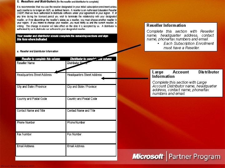 Reseller Information Complete this section with Reseller name, headquarter address, contact name, phone/fax numbers