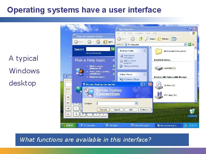 Operating systems have a user interface A typical Windows desktop What functions are available