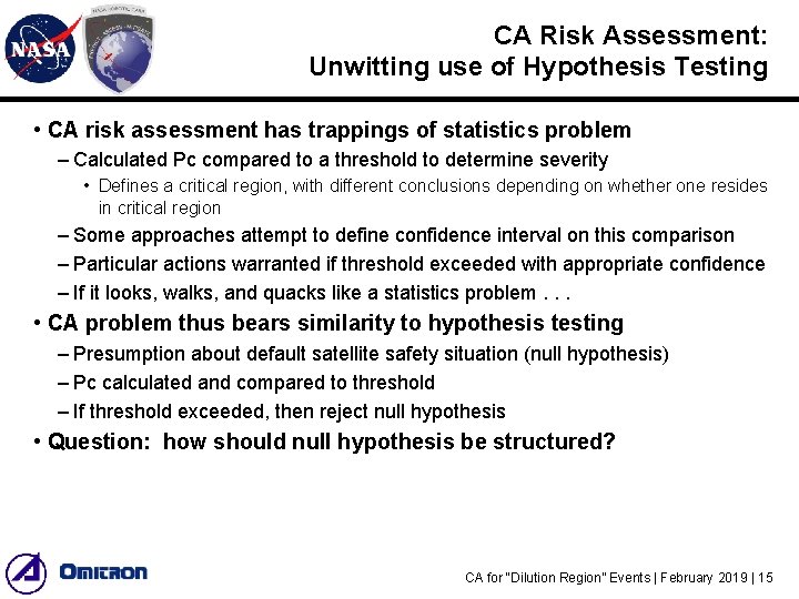 CA Risk Assessment: Unwitting use of Hypothesis Testing • CA risk assessment has trappings CA Risk Assessment: Unwitting use of Hypothesis Testing • CA risk assessment has trappings
