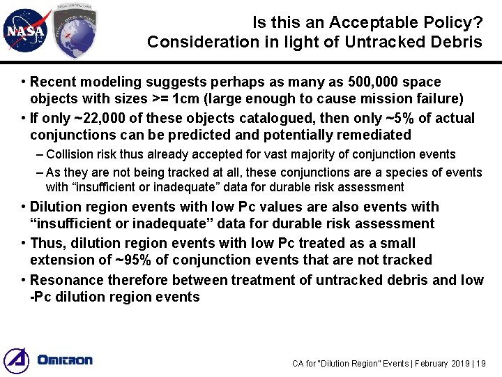 Is this an Acceptable Policy? Consideration in light of Untracked Debris • Recent modeling Is this an Acceptable Policy? Consideration in light of Untracked Debris • Recent modeling