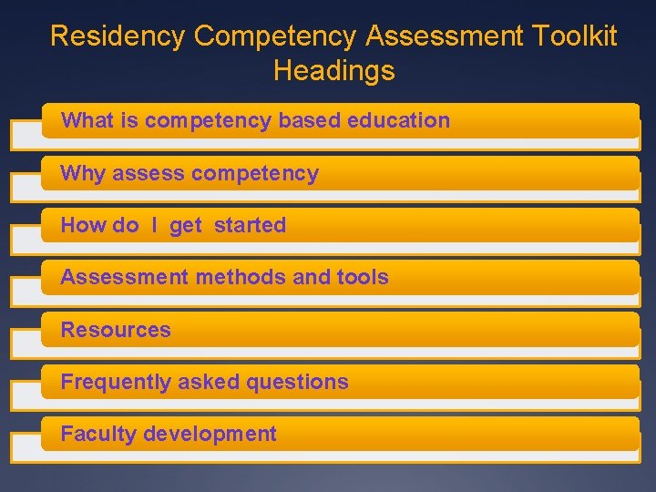 Residency Competency Assessment Toolkit Headings What is competency based education Why assess competency How Residency Competency Assessment Toolkit Headings What is competency based education Why assess competency How