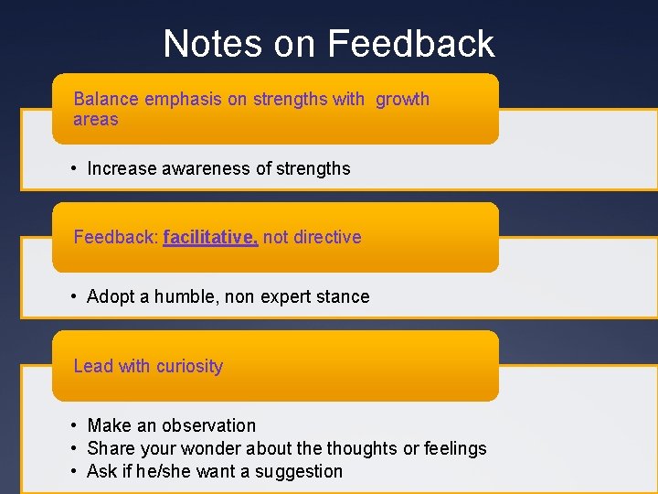 Notes on Feedback Balance emphasis on strengths with growth areas • Increase awareness of Notes on Feedback Balance emphasis on strengths with growth areas • Increase awareness of