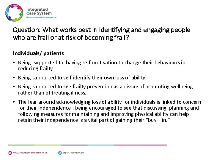 Question: What works best in identifying and engaging people who are frail or at