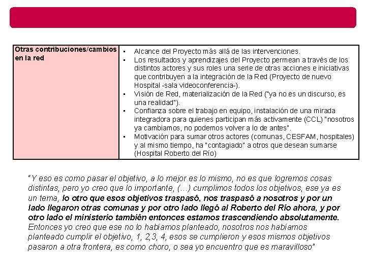 Otras contribuciones/cambios • en la red • • Alcance del Proyecto más allá de