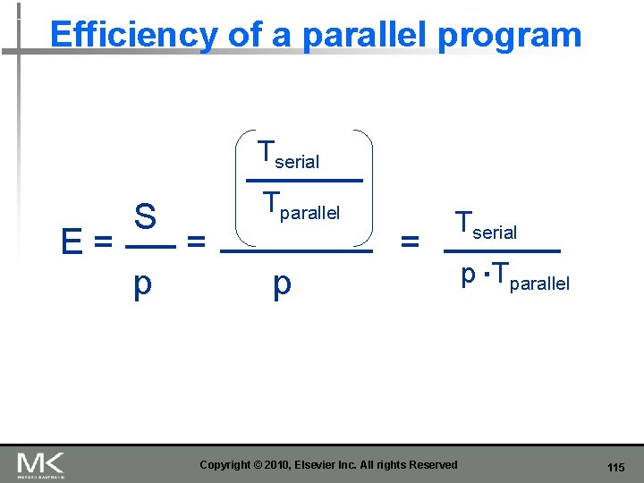 Efficiency of a parallel program Tserial E= S p = Tparallel = Tserial p
