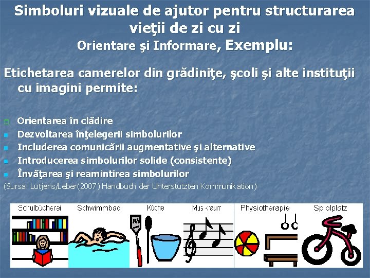 Simboluri vizuale de ajutor pentru structurarea vieţii de zi cu zi Orientare şi Informare,