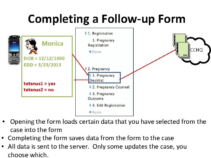 Completing a Follow-up Form Monica CCHQ DOB = 12/12/1990 EDD = 3/23/2013 tetanus 1