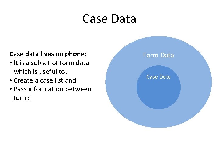 Case Data Case data lives on phone: • It is a subset of form
