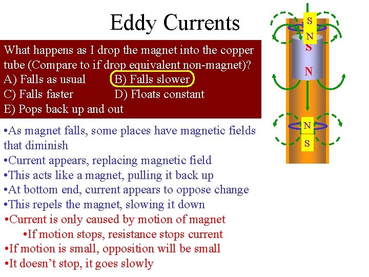 Eddy Currents What happens as I drop the magnet into the copper tube (Compare