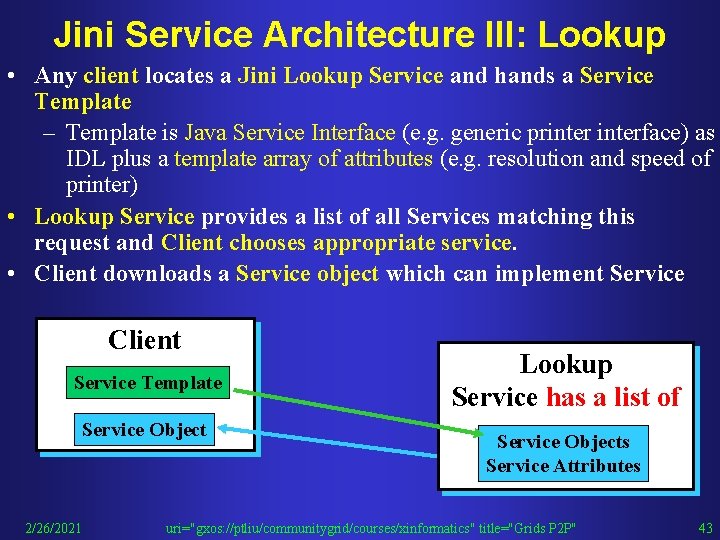 Jini Service Architecture III: Lookup • Any client locates a Jini Lookup Service and