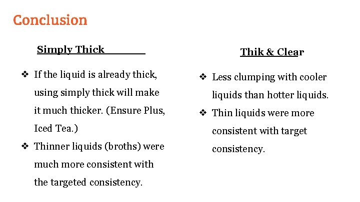 Conclusion Simply Thick Thik & Clear ❖ If the liquid is already thick, ❖