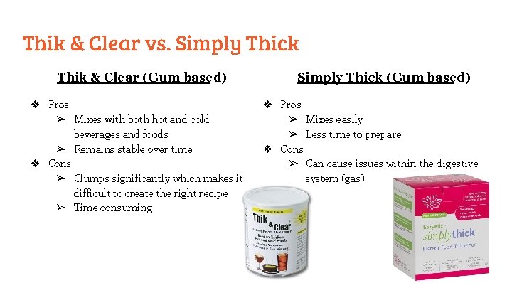 Thik & Clear vs. Simply Thick Thik & Clear (Gum based) ❖ Pros ➢