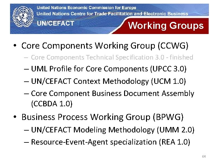 UN Economic Commission for Europe Working Groups • Core Components Working Group (CCWG) – UN Economic Commission for Europe Working Groups • Core Components Working Group (CCWG) –