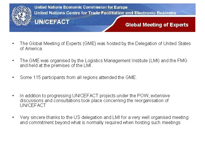 UN Economic Commission for Europe Global Meeting of Experts • The Global Meeting of UN Economic Commission for Europe Global Meeting of Experts • The Global Meeting of