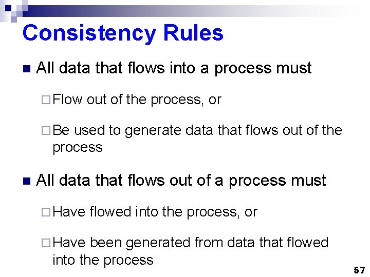 Consistency Rules n All data that flows into a process must ¨ Flow out