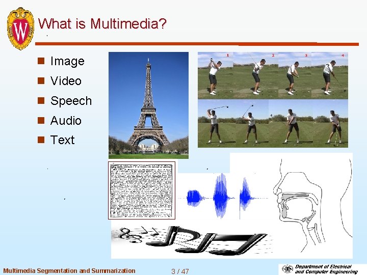 What is Multimedia? n Image n Video n Speech n Audio n Text Multimedia