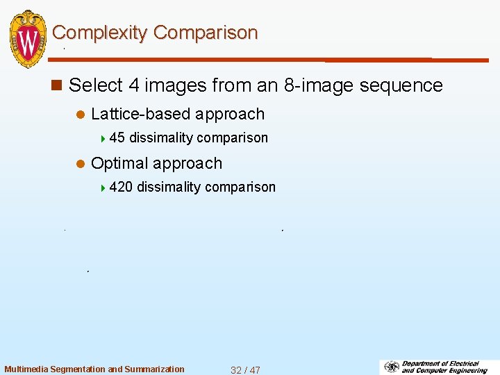 Complexity Comparison n Select 4 images from an 8 -image sequence l Lattice-based approach