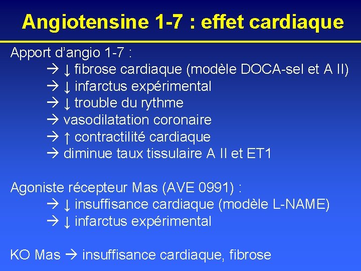 Angiotensine 1 -7 : effet cardiaque Apport d’angio 1 -7 : ↓ fibrose cardiaque