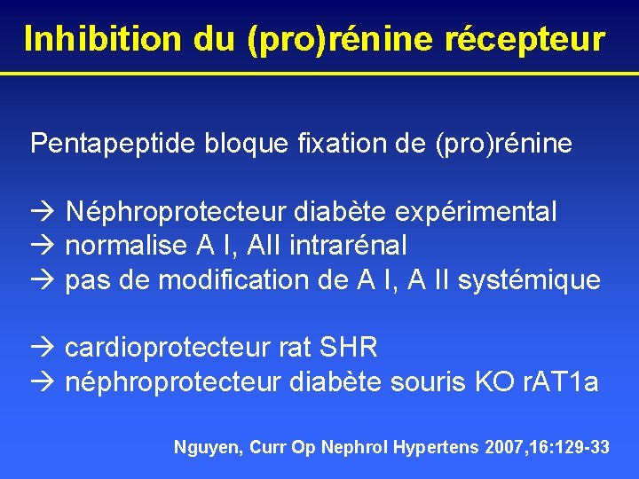 Inhibition du (pro)rénine récepteur Pentapeptide bloque fixation de (pro)rénine Néphroprotecteur diabète expérimental normalise A