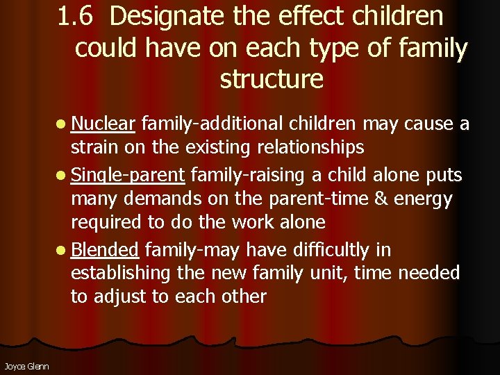 1. 6 Designate the effect children could have on each type of family structure 1. 6 Designate the effect children could have on each type of family structure