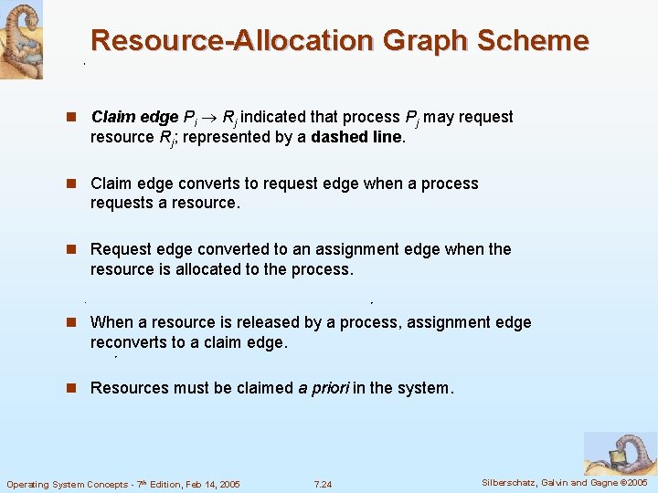 Resource-Allocation Graph Scheme n Claim edge Pi Rj indicated that process Pj may request