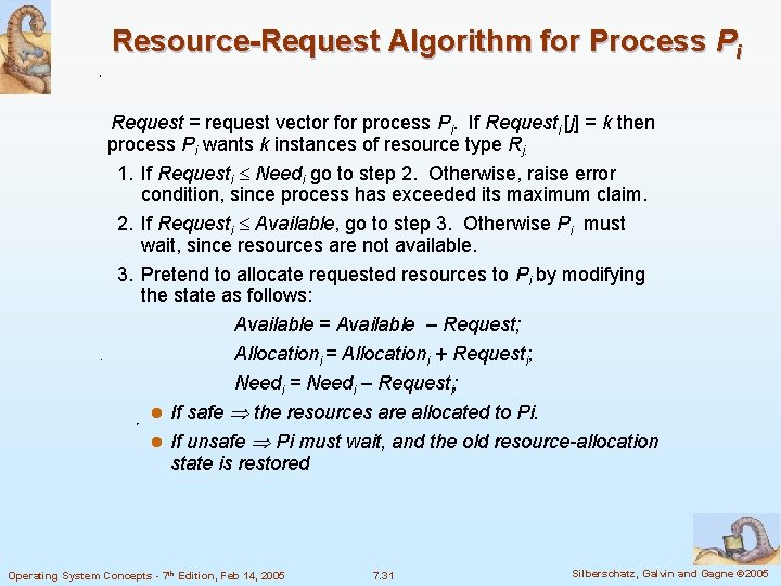 Resource-Request Algorithm for Process Pi Request = request vector for process Pi. If Requesti