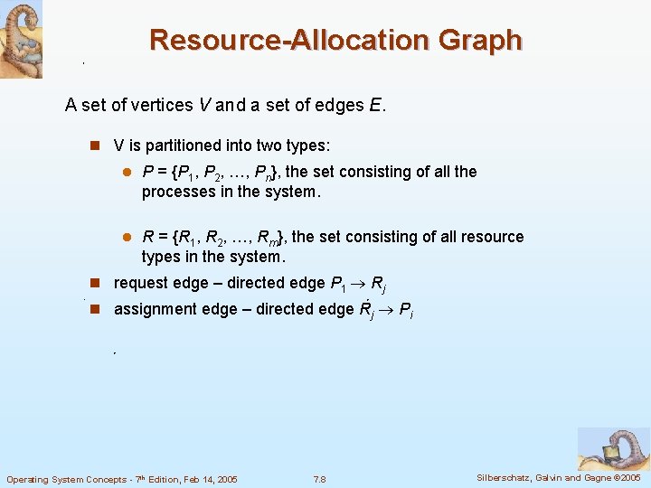 Resource-Allocation Graph A set of vertices V and a set of edges E. n