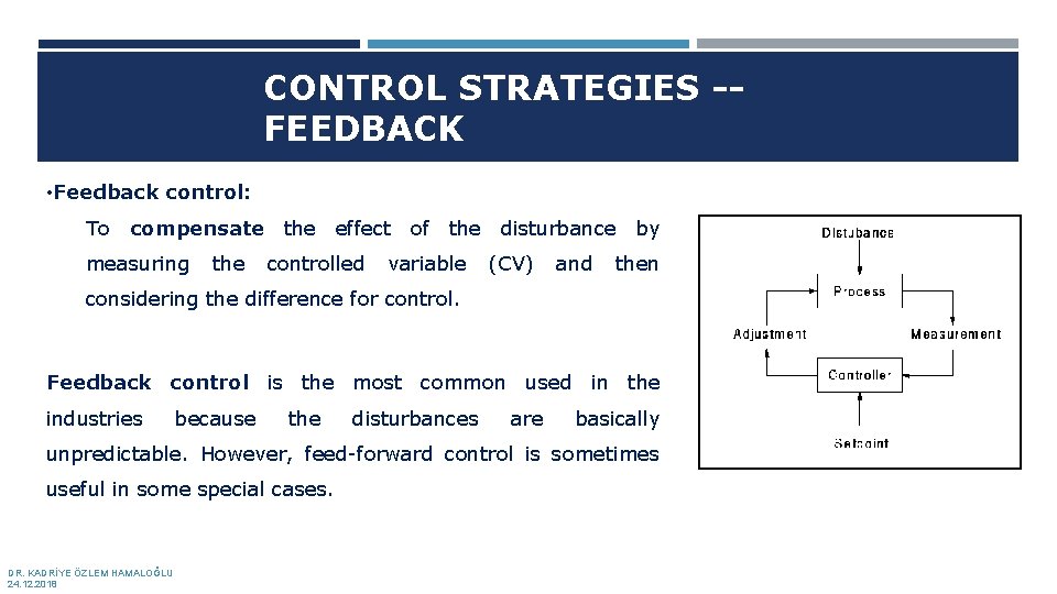 CONTROL STRATEGIES -FEEDBACK • Feedback control: To compensate the effect of the disturbance by