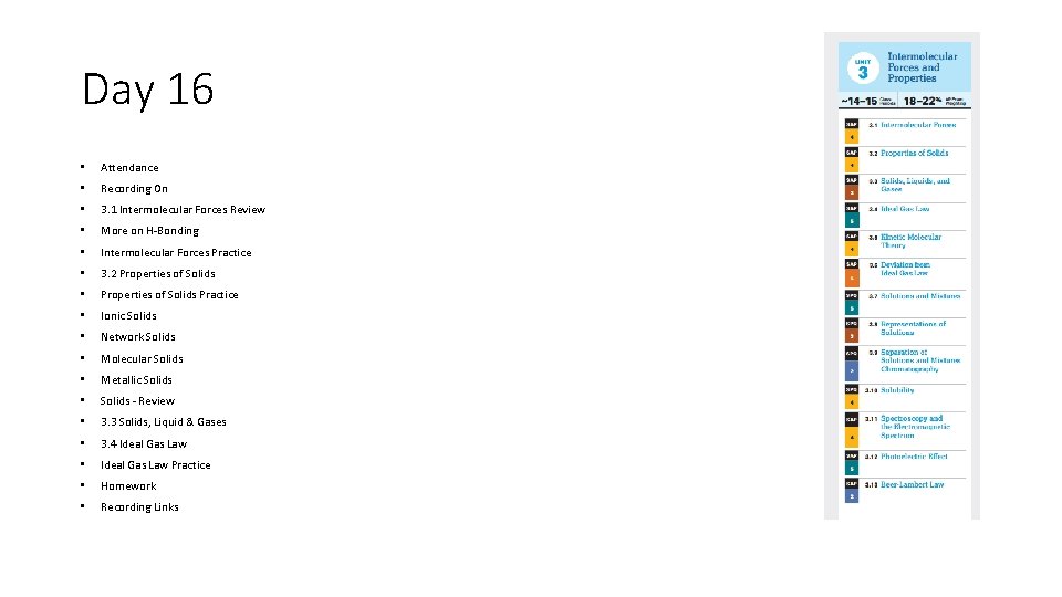 Day 16 • Attendance • Recording On • 3. 1 Intermolecular Forces Review •