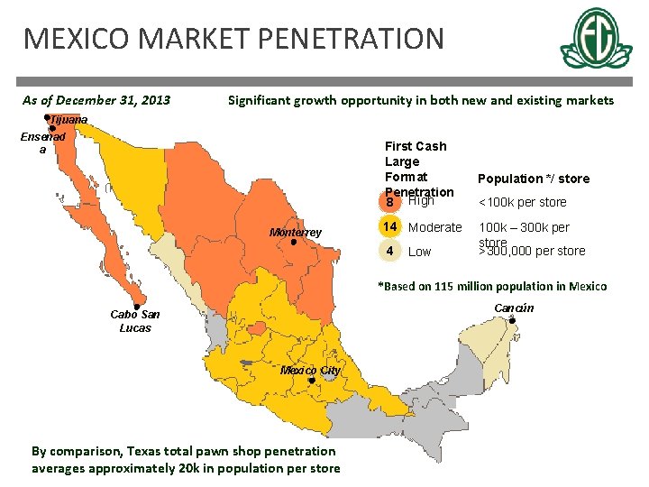 MEXICO MARKET PENETRATION As of December 31, 2013 Significant growth opportunity in both new