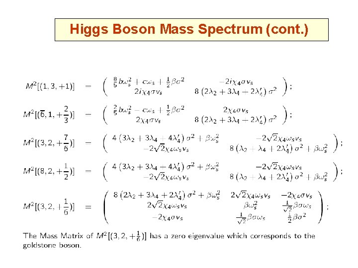 Higgs Boson Mass Spectrum (cont. ) 