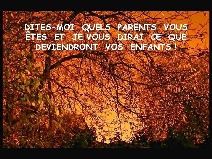 DITES-MOI QUELS PARENTS VOUS ÊTES ET JE VOUS DIRAI CE QUE DEVIENDRONT VOS ENFANTS