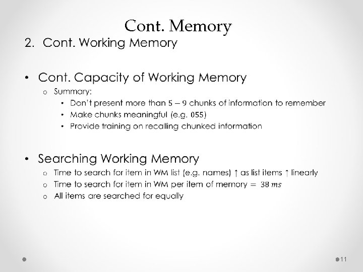  • Cont. Memory 11 