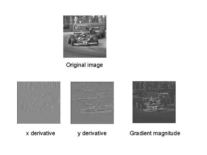 Original image x derivative y derivative Gradient magnitude 