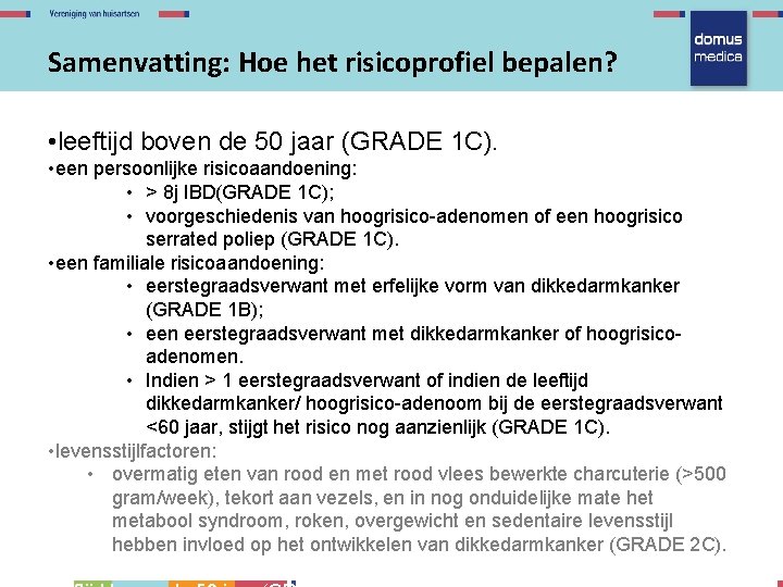 Samenvatting: Hoe het risicoprofiel bepalen? • leeftijd boven de 50 jaar (GRADE 1 C).