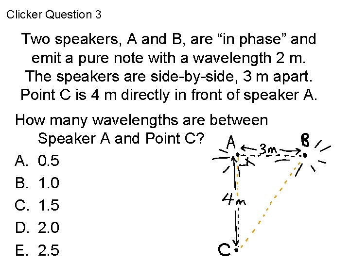 Clicker Question 3 Two speakers, A and B, are “in phase” and emit a