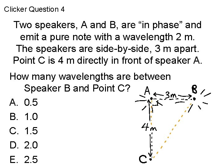 Clicker Question 4 Two speakers, A and B, are “in phase” and emit a